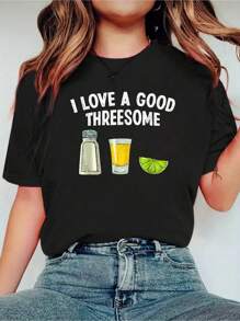 Bartender I Love A Good Threesome Drinking Bartending Barman T-Shirt Women's Fashionable Casual Round Neck Short Sleeved Shirt - màu đen - Xem 1