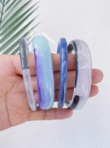4 件复古树脂琥珀纹理亚克力手镯，时尚百搭，适合女性日常佩戴 - 多色4件式手鐲 - 查看 4