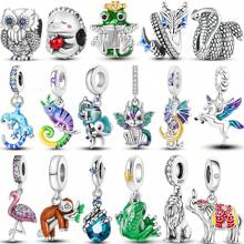 1 件银色复古彩色珐琅锆石森林动物系列猫头鹰刺猬飞龙变色龙蛇火烈鸟树懒青蛙大象狮子饰品适合原创手链项链吊坠串珠 DIY 珠宝制作女士女孩日常珠宝礼物送给朋友 - 銀色 - 查看 1