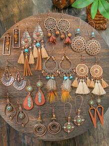 12 Pairs Bohemian Vintage Earrings Set For Women - Faux Feather Dream Catcher, Tassel Dangle Earrings, Versatile & Stylish For Daily Wear, Party, Gatherings, All Season