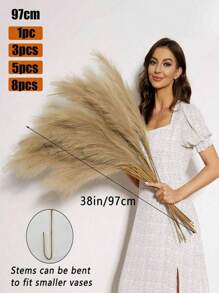 120/100/90/70pcs - Pampas Grass, Artificial Reeds, Artificial Pampas Grass, High Fluffy Artificial Fake Flowers, Bedroom Decor, Boho Decor, Pampas Grass Vase Filler, Farmhouse Home Wedding Decor, Pampas Grass, Suitable For Living Room, Bedroom, Kitchen, Decor, Autumn Decor - Beige - View 2