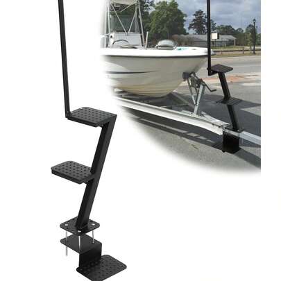 Studyset Heavy-Duty Boat Trailer Steps With Handle, 3-Step Non-Slip Surface, Universal Fit For Trailer Tongue Access, Load Capacity 400 Lbs