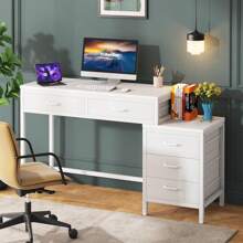 Computer Desk, 40 Inch Office Desks With 5 Drawers, Writing Table, PC Desks, Sturdy And Durable Desk For Home Office - White - View 3