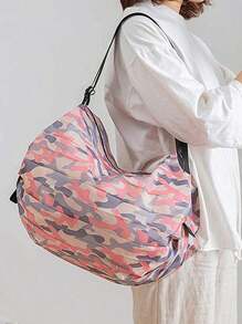 Bolsa de compras plegable y reutilizable de moda para mujeres, bolsa de tela portátil y plegable, bolsa de almacenamiento para compras de supermercado, útiles escolares y accesorios escolares