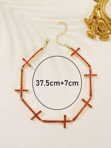 BOCAR 1pc Punk Style Alloy Cross Pendant Necklace With Red Rhinestones, Suitable For Women's Daily Wear - Beaded Necklace - View 4