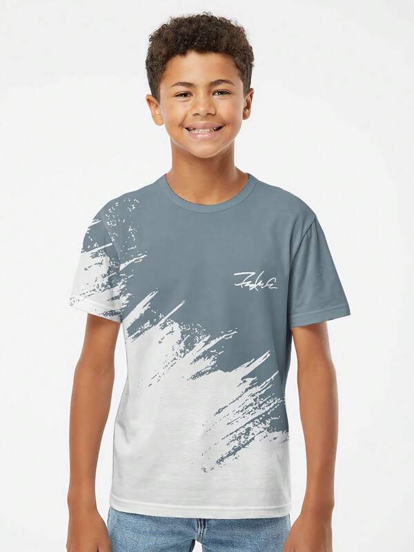 Tween Boy Casual & Fashion T-Shirt, Cartoon Cool Pattern Short Sleeve, Outdoor Clothing All Season, Popular