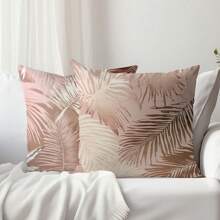 2 pièces de simples housses de coussin décoratif à feuille de palmier rose, en tissu polaire doux à un seul côté, 45*45CM, convient pour la décoration intérieure, les fêtes, les cadeaux