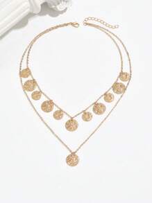 1 chiếc vòng cổ mặt dây chuyền mới cho nữ, đồng xu sáng tạo, tua rua, vòng cổ choker nhiều lớp phong cách kim loại Punk Hip Hop, trang phục hàng ngày & quà tặng - vàng - Xem 3