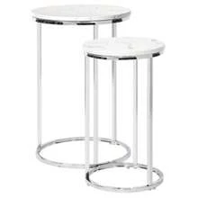 Nesting Table, Set 2 Round Side Table Chrome Glossy End Table For Living Room - 白色 - 查看 6