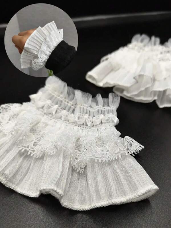 1 Paar elegante dekorative Spitzen-Puffärmel-Manschetten, Polyester, vielseitig für den täglichen Gebrauch und Zeremonien, ganzjährig verwendbar
