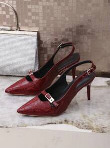 Red Patent Leather High Heel Sandals, 2025 Summer New European & American Elegant Lady Square Toe Stiletto Heels For Women