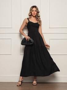Long Dress With Straps And Loose Cups - Black - View 1