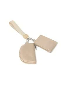 Mini Zipper Dual Pocket Portable Keychain Wallet, Women Mini Pocket Black Wallet, Wallet, Mini Wallet, Coin Purse, Travel Wallet, Wristlet - Khaki - View 5