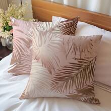 2 pièces de simples housses de coussin décoratif à feuille de palmier rose, en tissu polaire doux à un seul côté, 45*45CM, convient pour la décoration intérieure, les fêtes, les cadeaux