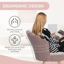 Velvet Accent Chair With Gold Metal Legs • Vanity Chair For The Makeup Room • Upholstered Guest Chair For The Living Room • Side Chair For The Bedroom - 粉色 - 查看 5