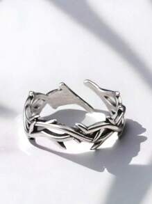 Y2k 银荆棘戒指 前卫尖刺铁丝网戒指 独特几何戒指 开口可调节戒指 哥特式街头时尚戒指