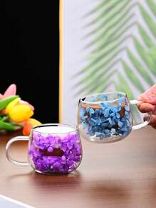 1pc High-Quality Double Wall Glass Coffee Cup - Transparent Hollow Glass Glassware For Coffee, Beverage - Unique Floral Design, Elegant Double Wall Glass Cup, Suitable For Home Or Gift