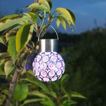 太阳能防水户外 LED 吊灯，光感应空心灯笼，适用于草坪、花园、庭院 - 鏤空掛燈 - 查看 8