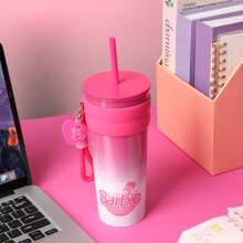 Miniso Vaso grande de acero inoxidable de Barbie con pajita y colgante como opción de regalo (800 ml) - Rojo y blanco - Ver 4