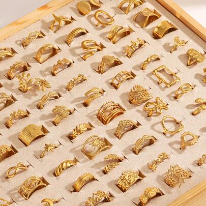 3/6/9/12/24pcs Stainless Steel 18K Gold Plated Simple Geometric Open Rings, Fashionable For Women Daily Wear (Random Delivery)