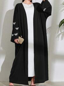 Women's Minimalist Arab Embroidery Abaya Robe Dress,Modest