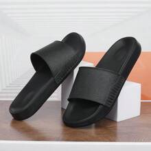 Plus Size Men's Summer Breathable Anti-Slip Durable Deodorizing Thick Sole Simple Fashion Open Toe Slide Sandals, EVA Soft Sole Anti-Slip Bathroom Beach Slippers For Indoor And Outdoor Wear