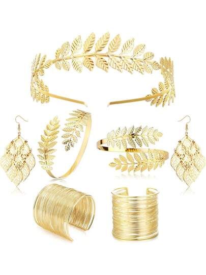 IRONBOX 4-16Pcs Greek Goddess Costume Accessories Set For Women Gold Leaf Crown Bracelet Pearl Earrings Bridal Wedding Jewelry