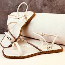 Amizzara Flat Sandal Elegant Shiny Strap Almond Detail Slug Exclusive Luxury Flat Sandal - trắng - Xem 3