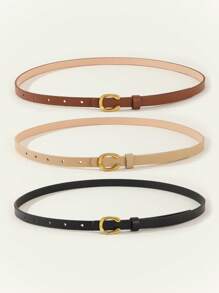 3 Pieces Set Black/Brown/Beige Letter Printed U-Shaped Alloy Buckle Women Skinny Belts, Versatile For Casual, Business And Party All Seasons Summer, School Fall, Autumn, Halloween - Multicolor - View 12