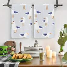 2 Piezas Toalla de cocina absorbente con diseño de gaviota azul, toalla de baño moderna con patrón azul de gaviota, toalla de cocina con tejido de tema de pájaros, adecuada para hornear y cocinar