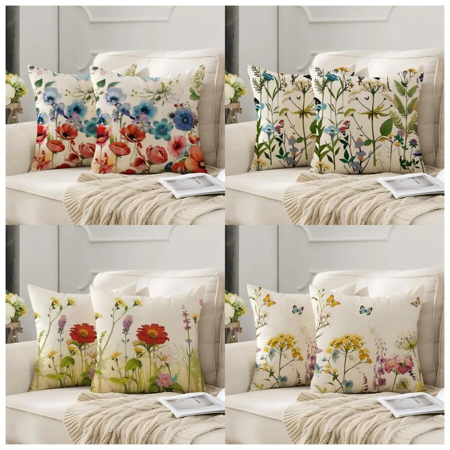 2 件（不含枕芯）花卉装饰沙发抱枕套
