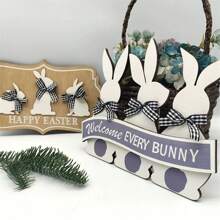 1 件木制复活节工艺品字母兔子装饰复活节快乐派对装饰欢迎每只兔子吊坠蓝色/粉色兔头吊坠适合节日气氛装饰 - 彩色 - 查看 4