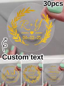 30-240Pcs Custom Wedding Stickers, Transparent Gold Foil, Personalized Wedding Labels, Customized Text Party Favour Labels, Gold Stamping, Customizable Wedding Party Self-Adhesive Stickers, Party Bag Labels, 4x4cm, 4 Styles, Suitable For Her, Bestie, - Style a - View 2