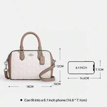 Coach Rowan 17 Logo Zip Fechamento Couro Liso Ombro Crossbody Tote Mini Mulheres Giz E Taupe