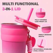 Miniso Vaso grande de acero inoxidable de Barbie con pajita y colgante como opción de regalo (800 ml) - Rojo y blanco - Ver 5