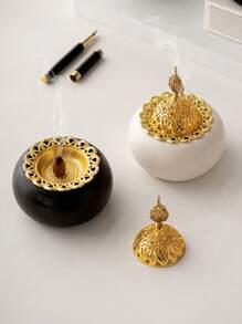 1 pieza de quemador de incienso de forma redonda con combinación de metal y cerámica, color blanco y negro, estilo moderno minimalista, de lujo, para aromatizar el hogar, adecuado para escritorio, hogar, oficina, hotel, sala de estar, salón, decoración navideña