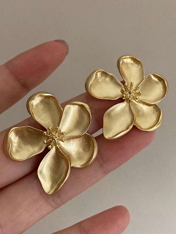 1 paire de boucles d'oreilles à tige vintage à design de pétales de fleurs surdimensionnées minimalistes et de mode