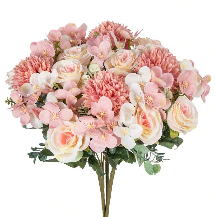 1 件/3 件人造球菊花、玫瑰花丝球菊花、玫瑰花束假植物适合春季婚礼花瓶适用于家庭、餐厅、卧室、房间、厨房装饰、母亲节情人节节日生日派对配件、户外花园装饰春季 - 白色 - 查看 1