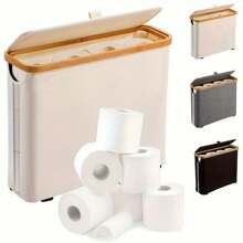 Panier de rangement pour papier toilette en bambou de haute qualité - organiseur rectangulaire style bohème avec plusieurs compartiments