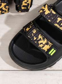 1 Pair Boys' Fashion Hook And Loop Design EVA Flat Slide Sandals, Cute Open Toe Quick Dry Lightweight Non-Slip Summer Casual Shoes, Suitable For Toddler & Little Kid