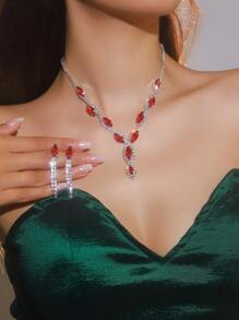 Juego de joyería para mujer, collar y aretes de cristal multicolor (varios colores a elegir)