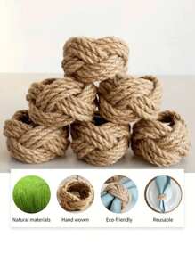 2-8 件手工编织亚麻餐巾环，带花卉设计 - 天然黄麻材料，适用于航海主题餐桌装饰，非常适合派对、婚礼、生日和用餐氛围、节日、聚会、酒店餐桌装饰 - 彩色 - 查看 3