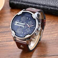1 chiếc đồng hồ nam CAGARNY mặt lớn 6820, hiển thị hai múi giờ, dây da giả, máy quartz, có chức năng hiển thị ngày, đồng hồ đeo tay nam hợp kim thời trang, kiểu dáng thường ngày. - Một cỡ - Xem 5