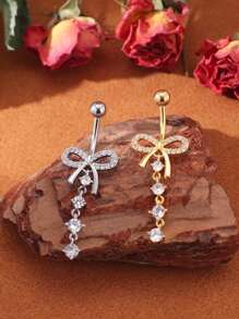 A Bow Shaped Micro Inlaid Copper Navel Nail