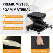 2 In 1 Mechanics Creeper Trolley Stool Workshop Padded Car Workshop Garage - 黑色 - 查看 8