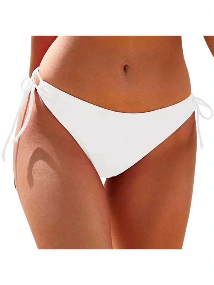 Women's Low Waist Swim Shorts Solid Color Side Tie Up Bathing Suit Bottoms For Seaside, Beach - 白色 - 查看 1