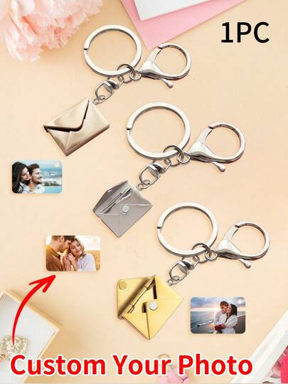 LICVIC 1/2Pcs Custom Photo Keychain, Mail Envelope Picture Keychain Gifts, Personalized Keychains For Women, Customized Stainless Steel Key Chain, Customizable Couple Keychain, Envelope Size:2x1.7cm, Rose Gold/Silver/Gold