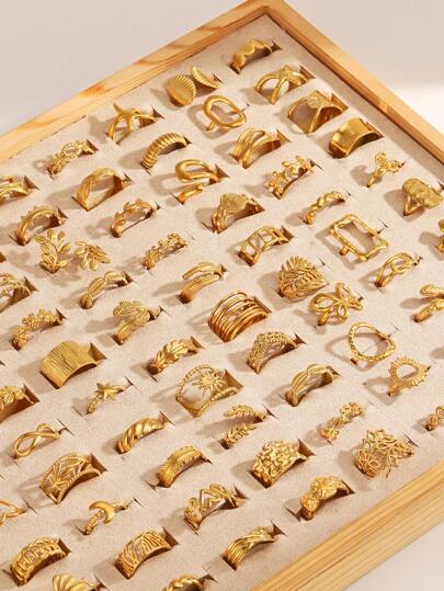 3/6/9/12/24 peças de aço inoxidável banhado a ouro 18K anéis abertos geométricos simples, elegantes para mulheres uso diário (entrega aleatória)