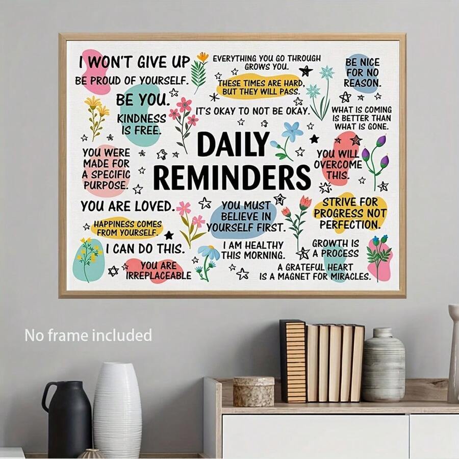 1 PIEZA Póster de lienzo con recordatorios diarios inspiradores, arte de pared motivacional para el hogar, oficina, cafetería - Sin marco, sin plumas - Ideal para regalos de cumpleaños y festividades - 1PC - Ver 1