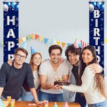 Decorazione appendi porta "Buon compleanno" blu argento per uomo, forniture per feste di compleanno, per 16°, 18°, 21°, 30°, 40°, 50°, 60° compleanno, decorazione da interno ed esterno